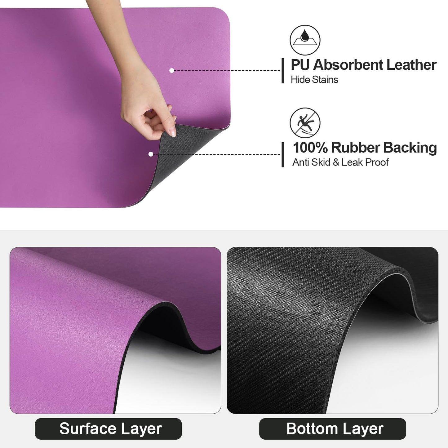 Dish Drying Mat for Kitchen Counter | Coffee Bar Mat for Countertops | Heat Resistant Drainer Mat with Non-slip Rubber Backed | Hide Stain Kitchen Absorbent Draining Mat | Purple 16"x18"