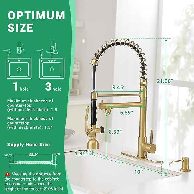 Fapully Commercial Kitchen Faucets with Pull Down Sprayer Brushed Gold LED Single Handle Faucet for Kitchen Sink, Kitchen Faucet with Soap Dispenser and Deck Plack for 4 Hole