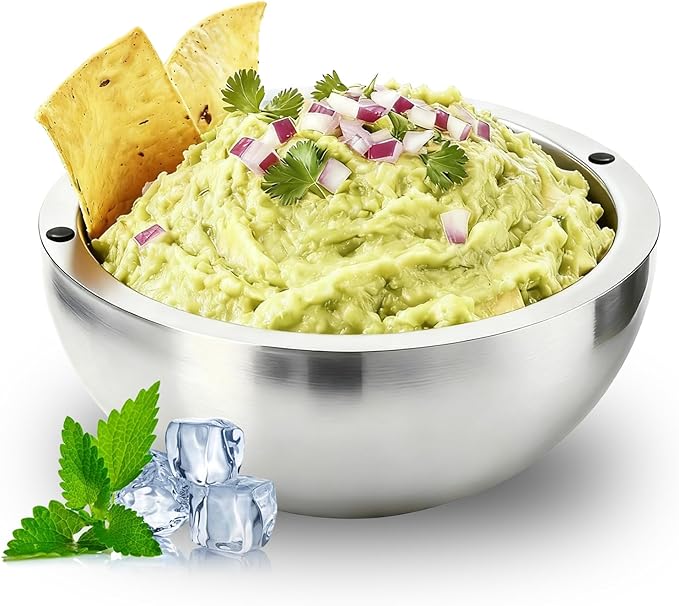 Dip Chiller Bowl 1 Pack- 35oz Large Capacity, Stainless Steel Insulated Party Ice Serving Bowl, Salad Pod for Parties Salsa, Guacamole, Condiments, Sauces, Food & Salad Hot or Cold