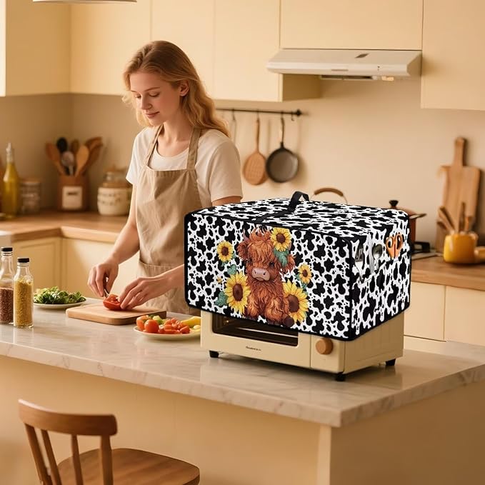 Countertop Convection Oven Cover Dust Protection Air Fryer Toaster Oven Covers for Home Kitchen Decorations 18.5 x 22.5 x 13 inches, L, Sunflower Highland Cow Print