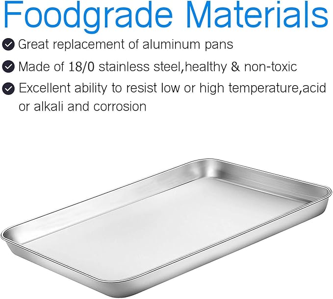 Cookie Sheet Baking Sheet Set of 3, Bastwe Commercial Grade Stainless Steel Baking Pan, Professional Bakeware Oven Tray, Healthy & Non-toxic, Rust Free & Mirror Finish, Easy Clean & Dishwasher Safe