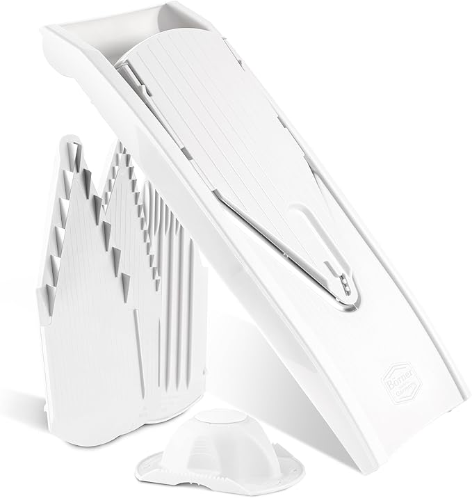 Börner by Reston Lloyd Mandoline Slicer V1 (Starter Set) • V-Slicer with 5 Thickness Settings & Food Holder • Adjustable Kitchen Slicer for Vegetables & Fruits • Color: White