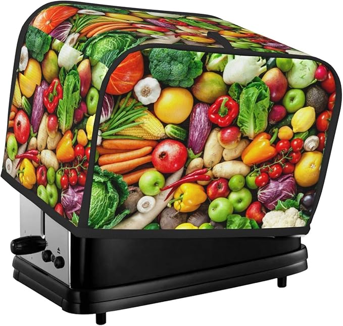 Vegetable Toaster Cover 2 Slice, Cute Country Bread Machine Cover, Washable Toaster Kitchen Small Appliance Cover Stain Resistant,with Top Handle