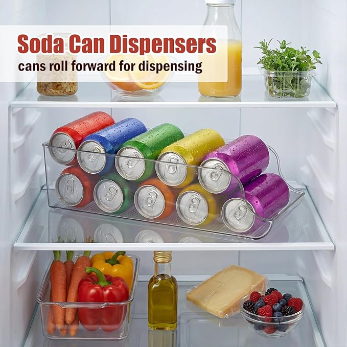 6 Pack Soda Can Organizer, Drink Organizer for Fridge, Clear Kitchen Pop Can Storage Organizer Soda Dispenser for Refrigerator Pantry