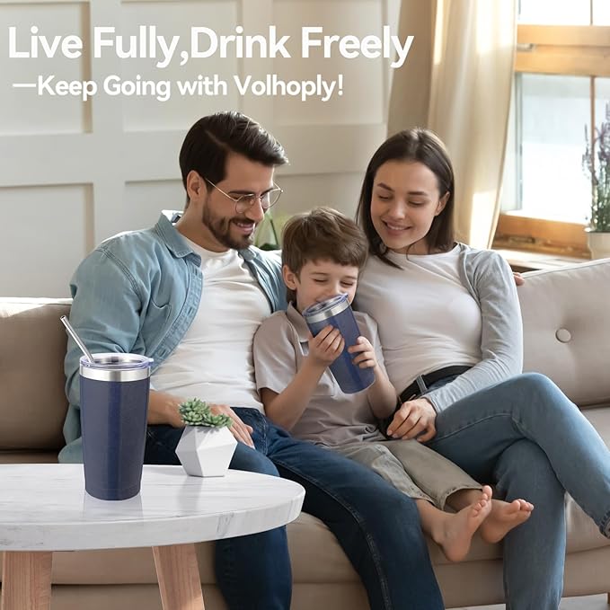 Volhoply 20oz Stainless Steel Tumbler with Lid and Straw Bulk 4 Pack,Double Wall Insulated Travel Iced Coffee Mug Fits Cup Holder,Powder Coated Cups for Hot/Cold Drinks,Gifts for Women（Navy,4 Set）