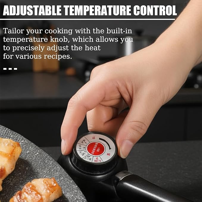 Non-Stick Electric Indoor Grill Pan - 1500w Portable Electric Korean Bbq Grill, Multifunctional Nonstick Smokeless Round Griddlewith Temperature Control,Include Oil Brush,Food Tongs