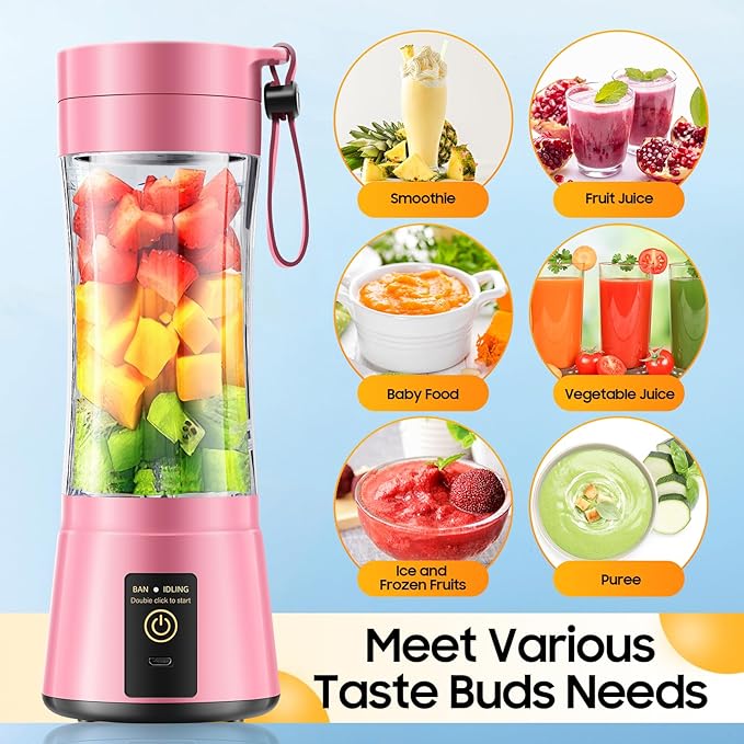 Cordless Portable Personal Size Blender - Mini Blender Make Smoothies and Shakes, 380Ml BPA Free Travel Cup, Powerful Blending Suit in Office/Home/Gym