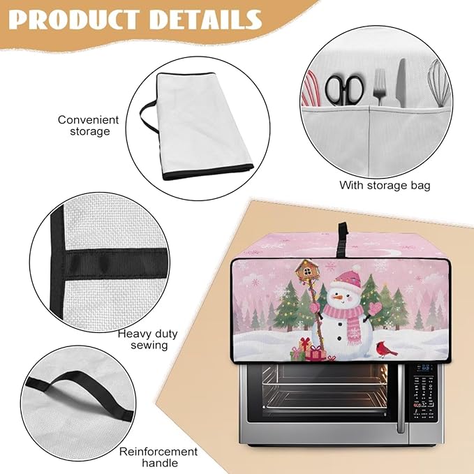 Air Fryer Toaster Oven Dust Cover Washable Convection Oven Cover Stylish Kitchen Appliance Protector Decorations Countertop Accessories, S, Snowman Northern Cardinal Pink