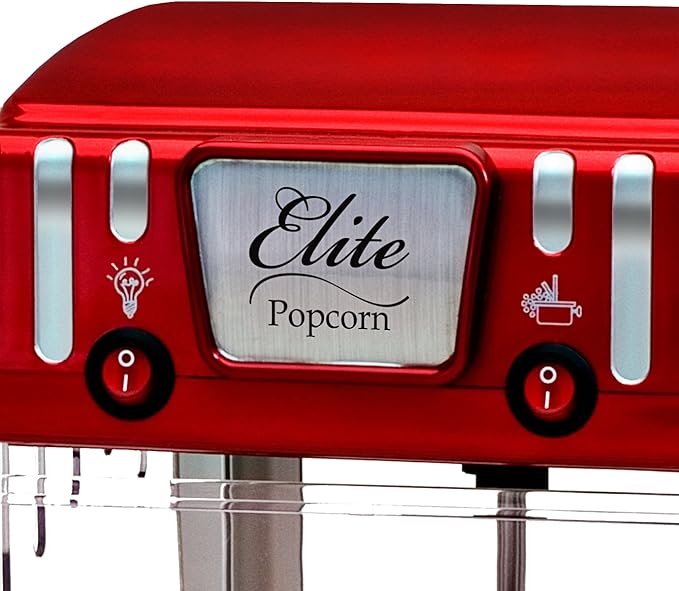 Elite Gourmet EPM-250X Maxi-Matic 2.5 Ounce Classic Carnival, Tabletop Kettle Popcorn Popper Machine, Retro-Style, Movie Hot Buttered Popcorn, Red