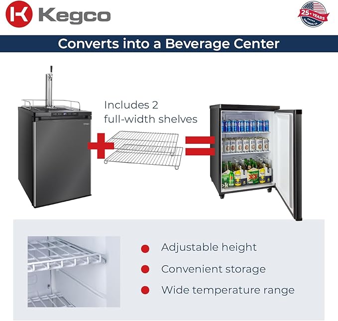 Kegco K309X-1 Keg Dispenser, 1 Faucet, Black Stainless Steel