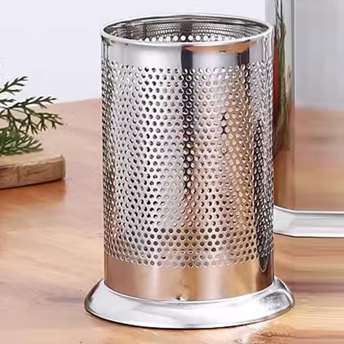 Tissting Stainless Steel Kitchen Utensil Holder, Chopsticks Straw Basket Drying Rack Utensil Organizer, Round Silverware Draining Organizer Drying Rack with Drain Holes