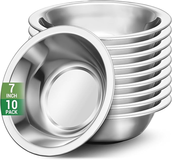 304(18/8) Stainless Steel Mixing Bowls for Kitchen, 10 Pack 7" 21.22 fl.oz Metal Mixing Bowls Set Stackable for Baking Serving Cooking Food Prep Storage Dishwasher Safe Lightweight
