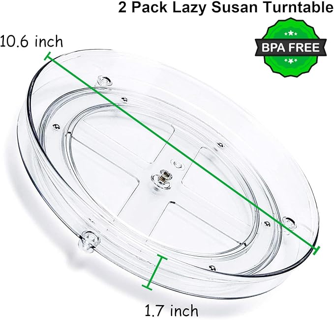 2 Pack Lazy Susan Organizer and 2 Tier Bathroom Organizer Countertop- 10.6inch/Clear