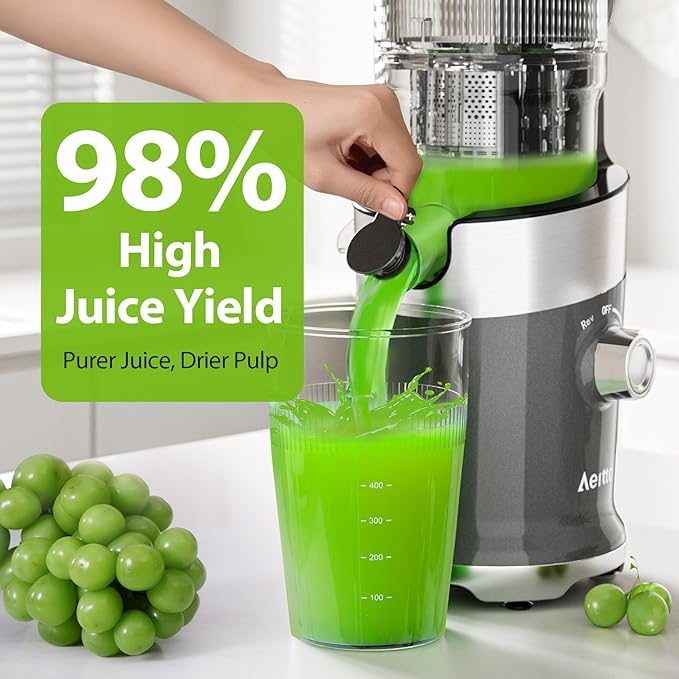 Cold Press Juicer，Aeitto 4.9" Large Feed Chute Juicer Machines,Grey
