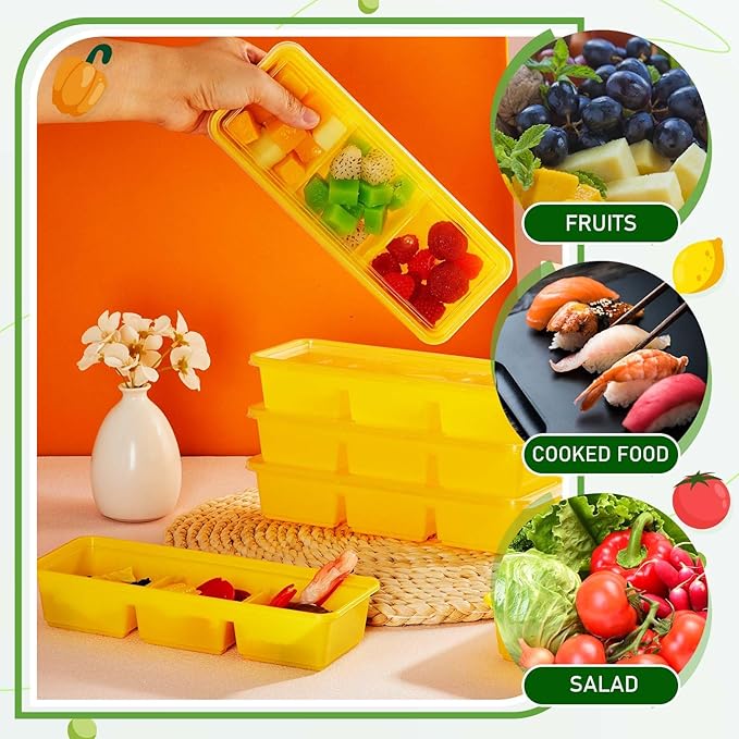 Hushee 25 Pack 17 oz Small Meal Prep Containers with 3 Compartments Snack Containers with Lid Disposable Plastic Bento Box Travel Lunch Food Boxes Stackable for Office Picnic (Yellow)