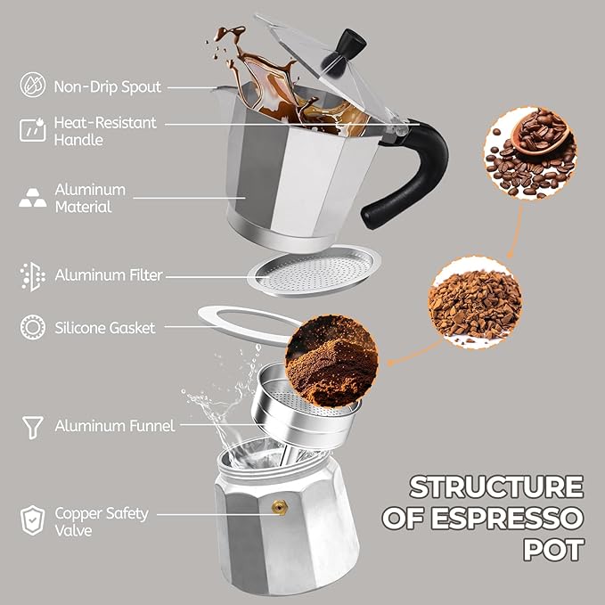 Aluminum 12 Cup 600ml Moka Pot Express Coffee Maker Stovetop Espresso Percolator Coffeemaker Italian Classic Style Brewing Greca Cafe Mocha Machine for Cafeteras Lover Camping Travel and Home Use 20oz