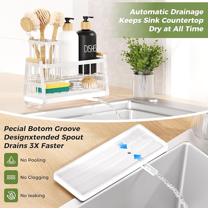Sponge Holder for Kitchen Sink, Kitchen Sink Caddy with Suction Cup, Sink Organizer Rack for Kitchen Accessories, 304 Stainless Steel Dish Scrubber Holder Self Draining for Sponge, Soap, Dish Brush