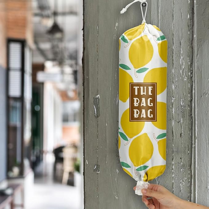 Plastic Bag Organizer, Reusable Grocery Country Style Plastic Bag Dispenser for Home Kitchen Travelling Camping Decor, Dispenser use 1 Pack，Lemon Pattern