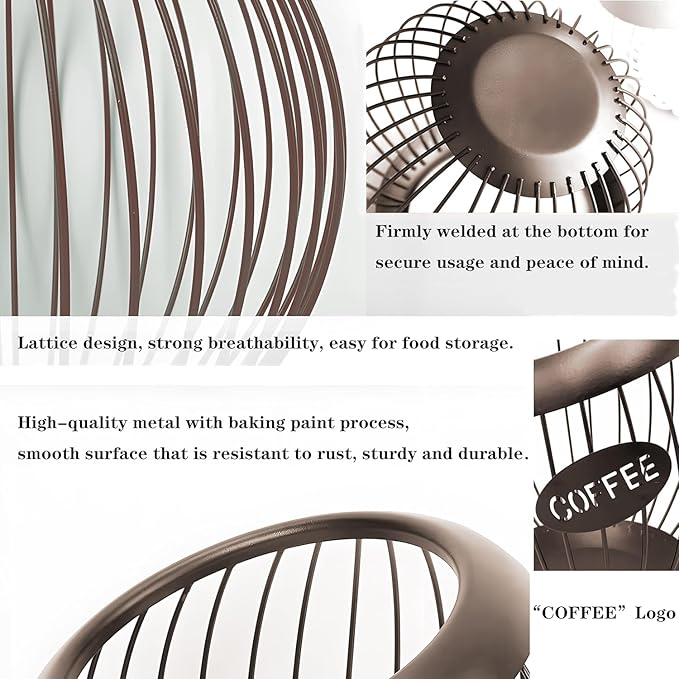 Coffee Pod Holder, Large Capacity Organizer, Metal, Brown