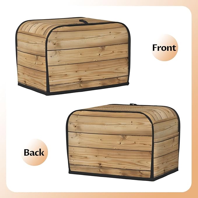 Brown Wood Texture Toaster Cover 2 Slice, Cute Rural Bread Machine Cover, Washable Dust-Proof Cover for Kitchen Small Appliance Cover,with Top Handle