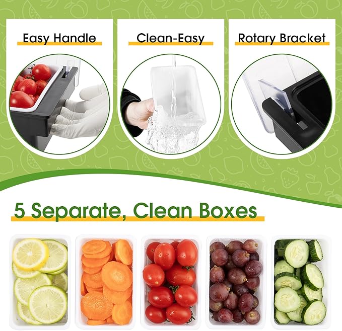 Fruit, Veggie & Condiment Caddy with Lid, 5 Removable Compartments, Ice-Cooled Garnish Tray for Bartenders, Pizza Topping Organizer, Taco Bar Cooler, Portable Condiment Serving Tray