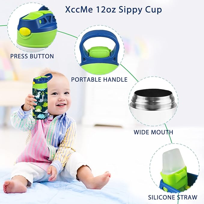 Kids Sublimation Tumbler,12oz Sublimation Water Bottle Blanks,Straight Stainless Steel Todder Sippy Cup,Double Wall Insulated Sippy Tumbler with Handle,Shrink Films,Leak Proof (Blue)