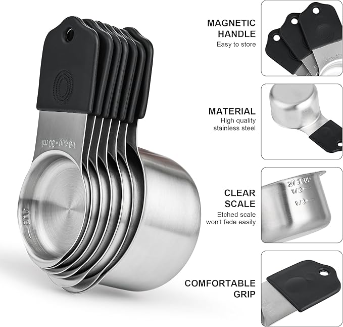 Smithcraft Magnetic Measuring Cups & Spoons Set 15, Stainless Steel Measuring Cups and Spoons Set, Heavy Duty Metal Measuring Cup & Spoon with Leveler & Measure Equivalents for Cooking & Baking