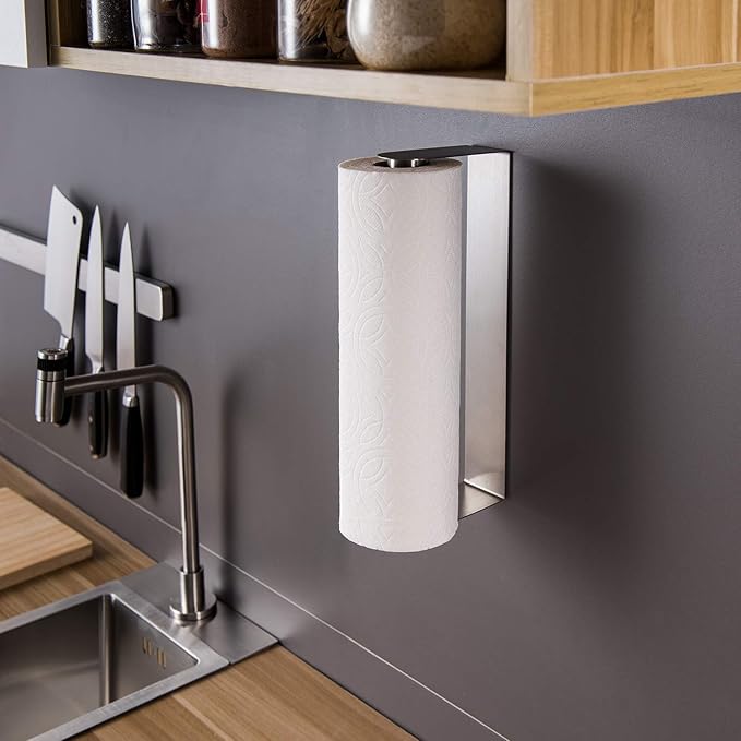 ZUNTO Paper Towel Holder Under Cabinet Self Adhesive Paper Towel Rack (No Drilling), Stainless Steel Wall Mount Paper Towel Holder, Rustproof, Easy Tear