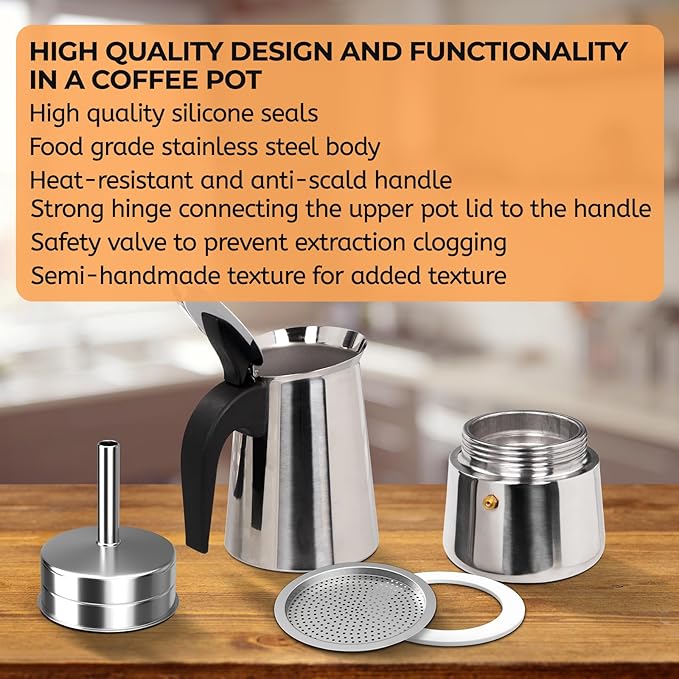 12 Cup 600ml Moka Pot Stainless Steel Espresso Coffee Maker Stovetop Coffeemaker Italian Classic Style Brewing Greca Cafe Mocha Machine for Cafeteras Lover Camping Travel and Home Use 20oz