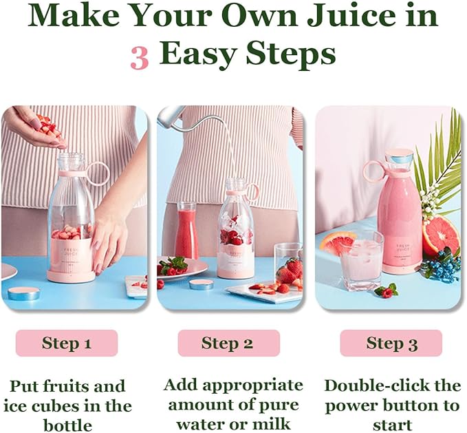 Upgraded Fresh Juice Blender Bottle Portable, Juicer Portable Blender Shake, 380ML USB/Magnetic Charging for Shakes and Smoothies, with Travel Cup and Lid (Black,USB charging)
