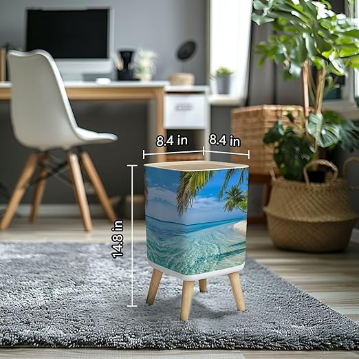 Small Trash Can with Lid Maldives Island Wastebasket with Press Cover Dog Proof Garbage Can Waste Bin for Kitchen Bathroom Nursery 2.6 Gallon