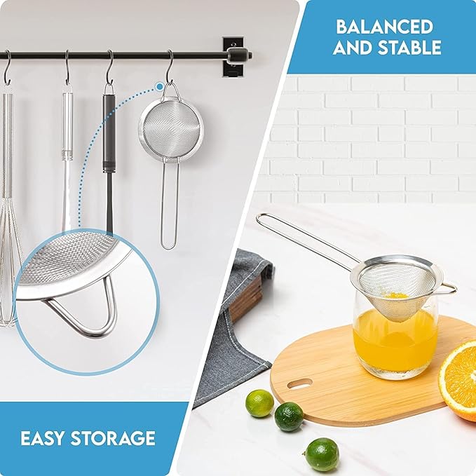 ELEEN Stainless Steel Strainer | Set of 3 Kitchen Strainers Available Sizes (S,M,L) | Perfect Strainers for Kitchen Use (Silver 8 CM)