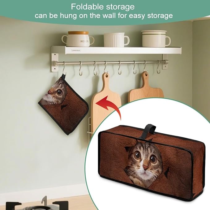 Cat Toaster Cover 2 Slice Brown Fabric Toaster Cover 2 Slice Long Slot, Easy to Fold and Store, Heat-Resistant Protective Dust Covers for Kitchen Appliances