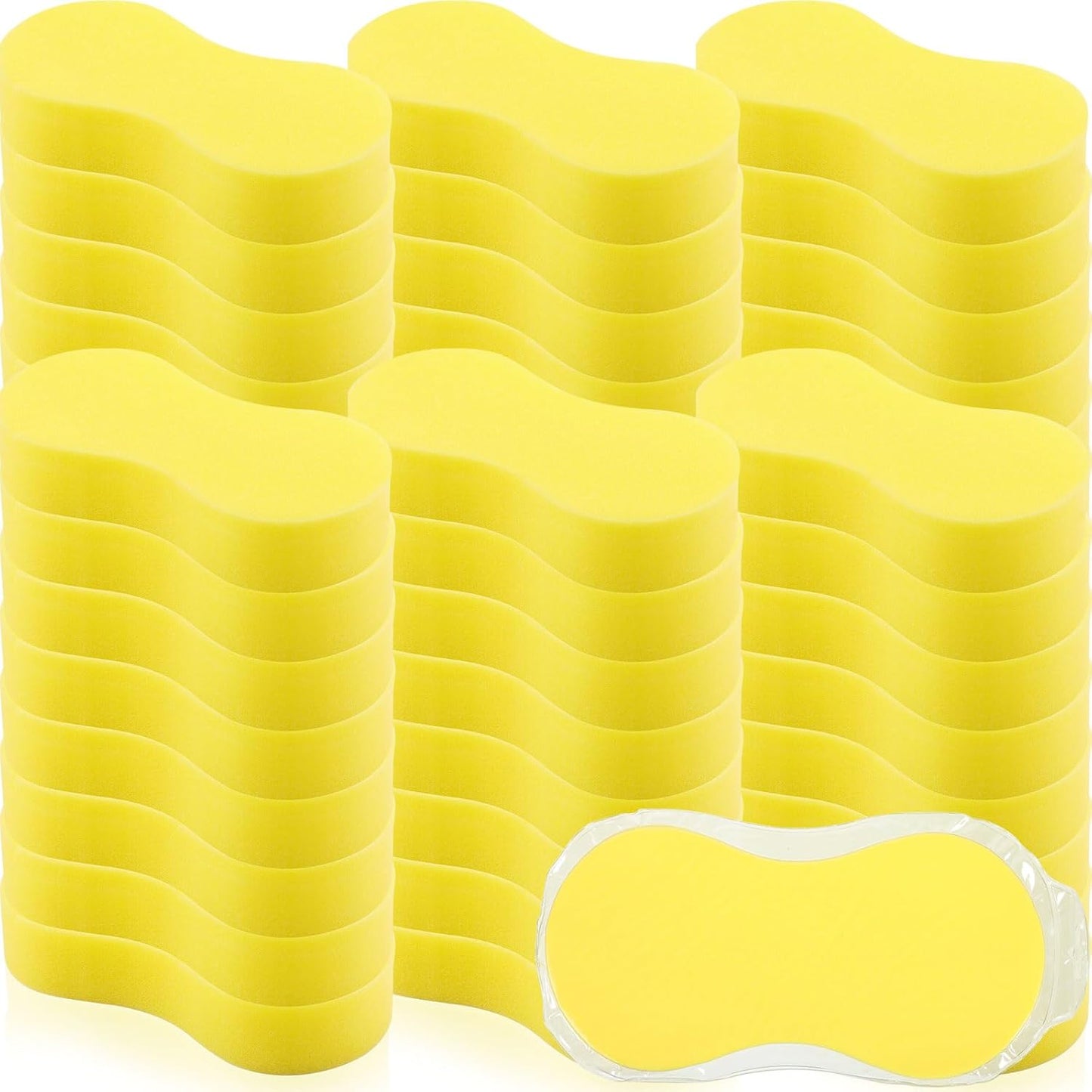 Vesici 48 Pack Large Sponges Bulk Multi-Purpose Extra Large Sponge for Washing Cars Field Day Water Games Household Cleaning Car Boat Bike Kitchen Bathroom Vacuum Compressed Packing (Bright Yellow)