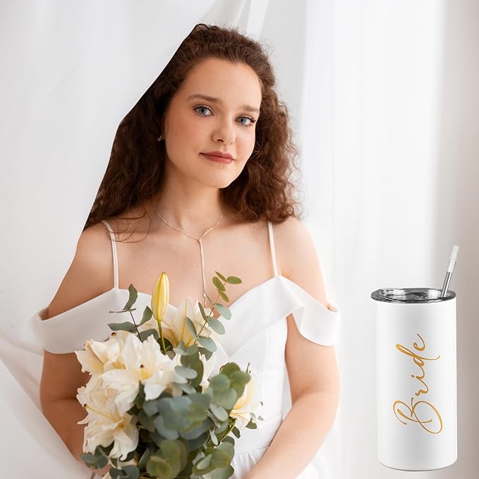 Bride Tribe Gifts Set of 6 Cups Bachelorette Party Favors Wedding Gifts for Bridesmaid Bride Stainless Steel Skinny Tumbler with Lid and Straw 15 OZ Pink