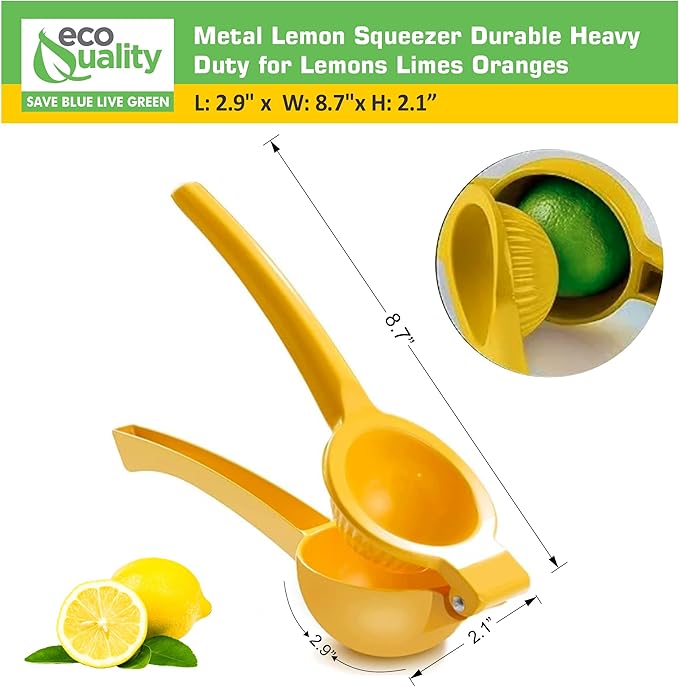 EcoQuality Heavy Duty Handheld Yellow Citrus Juice Squeezer Premium Lemon, Lime & Orange Press for Maximum Extraction Easy to Use, Durable and Rust Resistant Metal Manual Juicer (4)