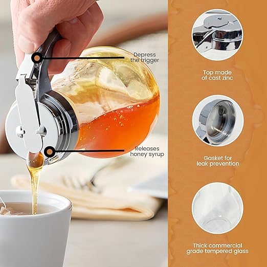 OCS Parts Syrup Dispenser with Lid and Dispensing Thumb Lever | Commercial Grade Liquid Dispensers for Home and Commercial Kitchens