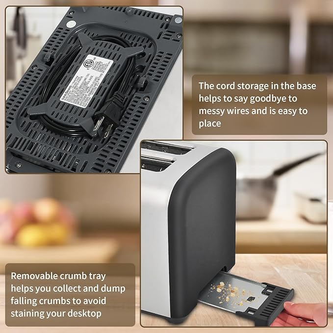 SEEDEEM Toaster 2 Slice, Full Touch Control Stainless Toaster, LCD Display, 50% Faster Heating Speed, 6 Bread Type, 7 Shade Setting, 1.5''Wide Slots, Removable Crumb Tray, 1350W, Dark Chocolate