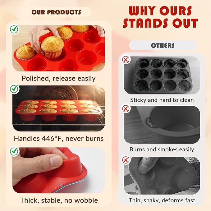 HKNMTT Silicone Muffin Pan for Baking, Cupcake Egg bites Brownie Mold 12 Cup Regular Size, Oven Safe BPA Free kitchen Appliances