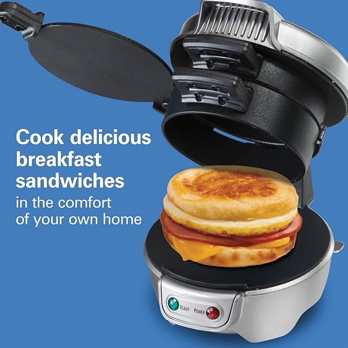 Hamilton Beach Breakfast Sandwich Maker with Egg Cooker Ring, Customize Ingredients & Breakfast Sandwich Maker with Egg Cooker Ring, Customize Ingredients