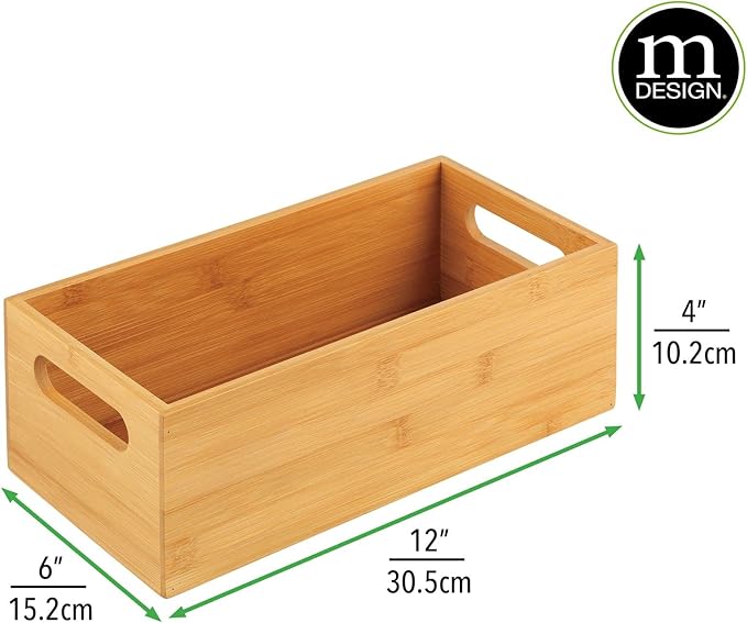 mDesign Bamboo Storage Bin Container, Drawer Organizer Crate Boxes with Handles for Kitchen Pantry Cabinet, Shelves, or Counter, Holds Snacks, Spices, Drinks, Echo Collection, Natural/Tan
