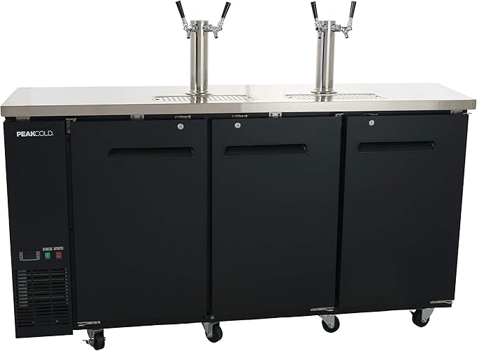 PEAKCOLD 3 Door, 4 Tap Commercial Beer Dispenser - Double Tower Keg Cooler - Kegerator; 72" W