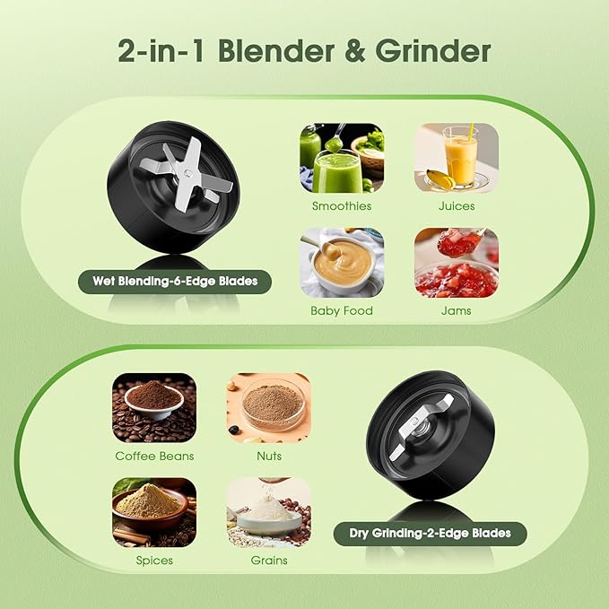 Smoothie Blender, 25000 RPM Portable Blender for Smoothies, Countertop Blenders for Kitchen with 37oz, 32oz, 23oz Personal Blenders Cups, 2 Spout Lids &1 Resealable Lid for Crushing, Juice, Nuts