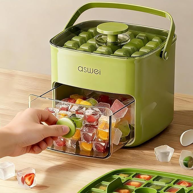 Mini Ice Cube Tray with Lid and Bin + ice cube maker with easy press lid
