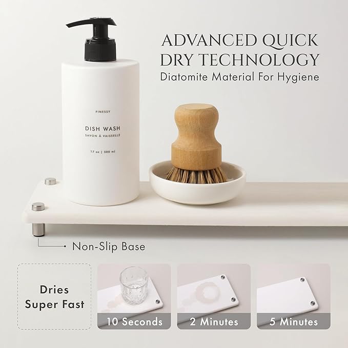 Luxe White Kitchen Soap Dispenser Set with Tray and Dish Brush, Refillable Hand and Dish Soap Dispenser Set Bottles with Pump for Lotion Handsoap Liquid Dishwashing Kitchen and Bathroom Countertop Set