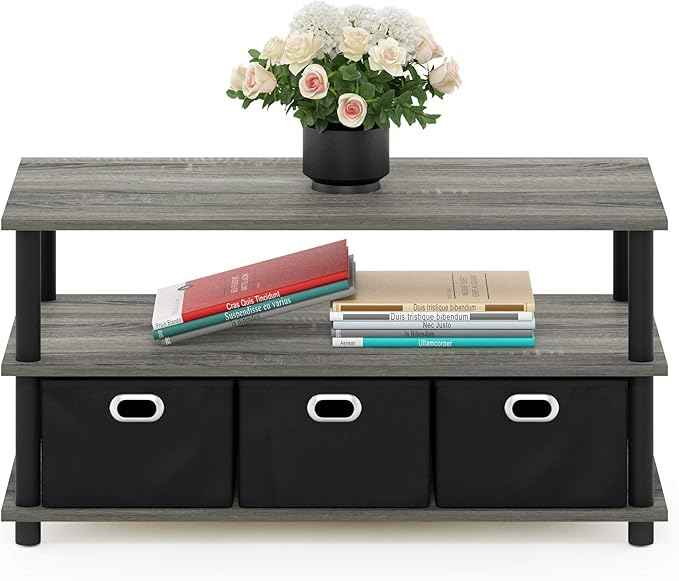 FURINNO Turn-N-Tube Coffee Table, 31.22D x 15.5W x 15.8H in, French Oak Grey/Black/Black