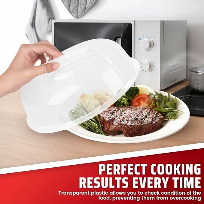 Flexzion 2 Pack 10.5 Inch Microwave Splatter Cover - BPA-Free Anti-Splatter Microwave Cover with Adjustable Steam Vent, Dishwasher Safe, Transparent Plastic Food Covers for Microwave Cooking