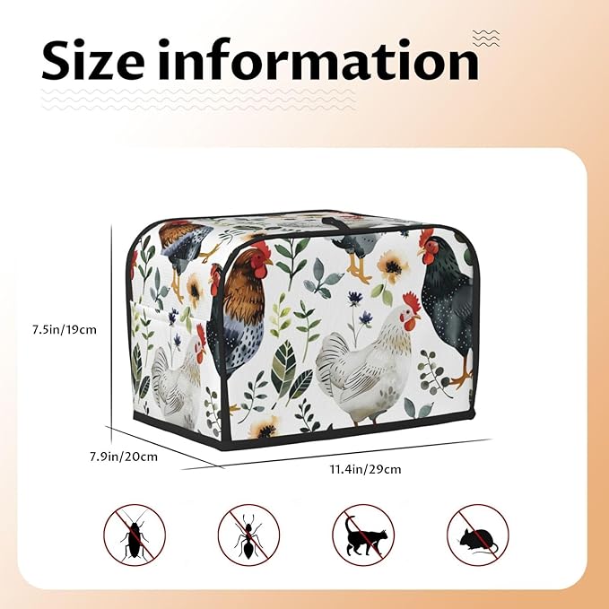 Summer Rooster Toaster Cover 2 Slice, Cute Country Bread Machine Cover, Washable Toaster Kitchen Small Appliance Cover Stain Resistant,with Top Handle