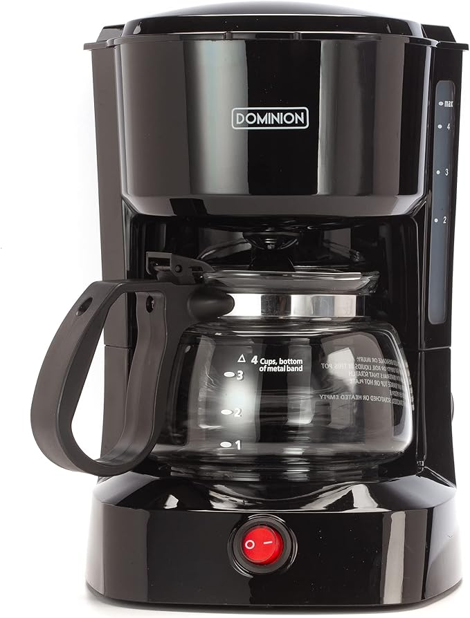 Dominir Compact Coffee Pot Brewer Machine, Quiet Operation with On/Off LED Indicator Light, Convenient Cord Storage and e, Black