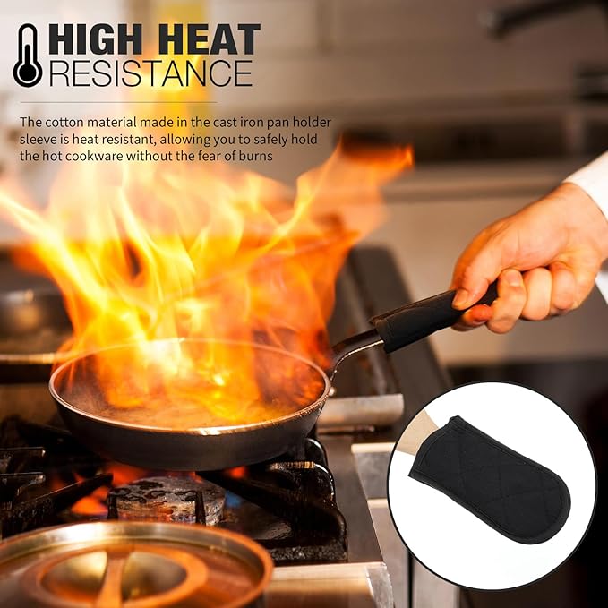 Dandat 36 Set Hot Handle Covers for Daily Replace Use Gift Pan Handle Sleeve Covers Heat Resistant Cast Iron Holder Sleeve Washable Handgrip Mitts for Christmas Kitchen Gifts Craft (Black)